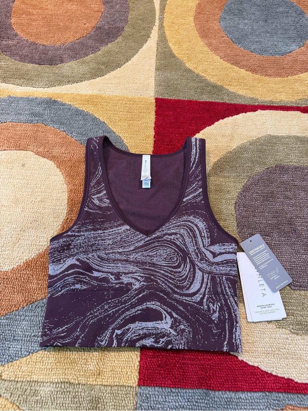 NWT Athleta Women Aurora Seamless Shine Tank Top Crop Top Purple Print Size S